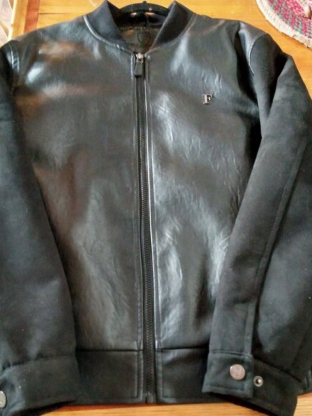 F Logo Vegan Leather Bomber Jacket Mens